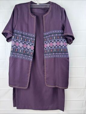 Handmade Thai Traditional Purple Folk Embroidered 2 Pc Jacket Skirt Set L?
